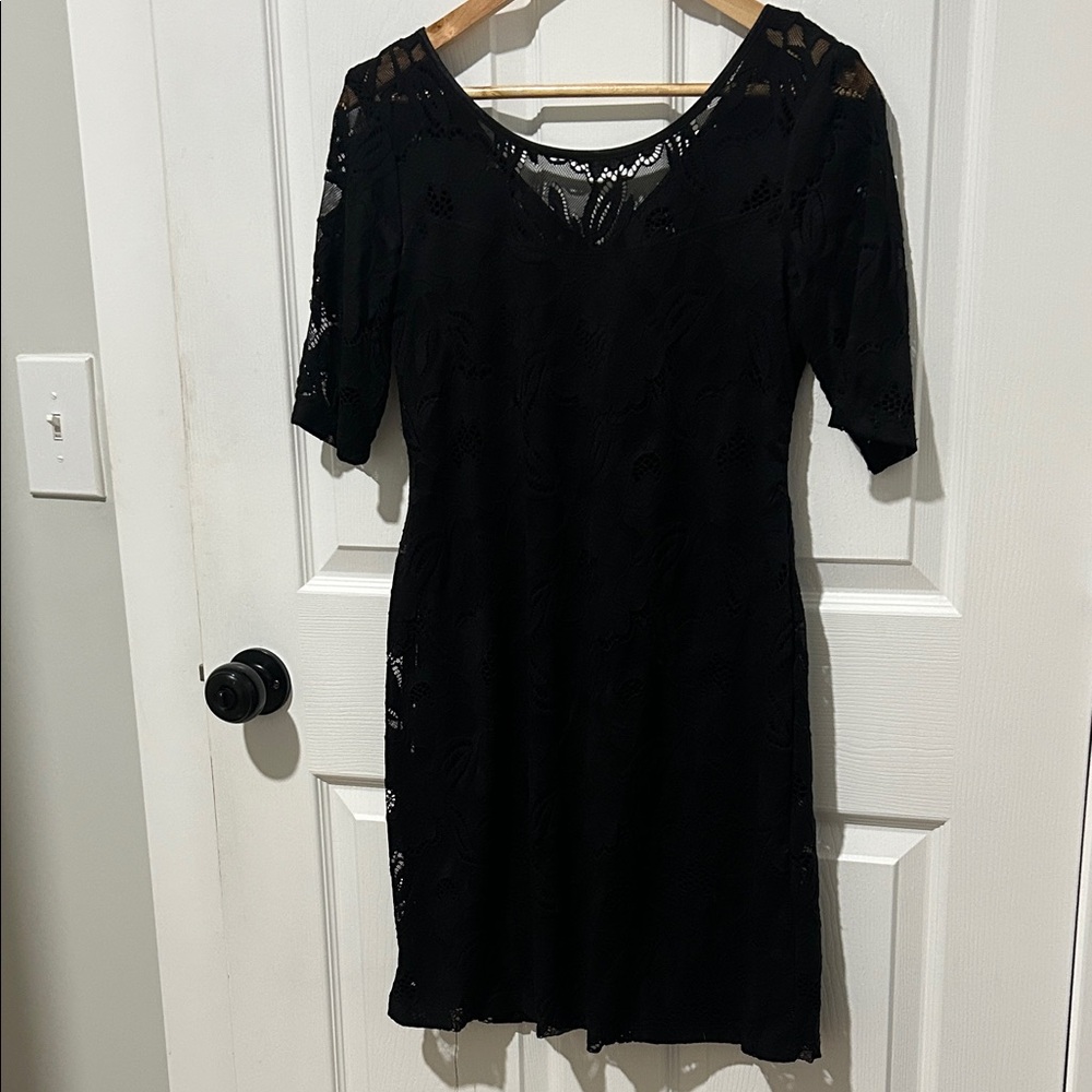 Connected Apparel Black Lace Mini Dress